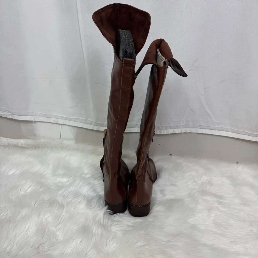 NEW Nine West Cognac Brown Noriko Leather Knee High Riding Boots Size 9.5M